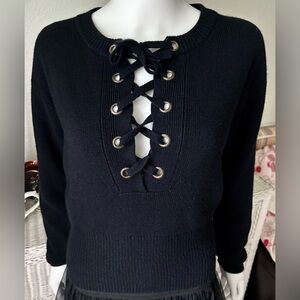 Revolve By The Way Pullover Sweater Front Panel Lace Up in black Color Size S